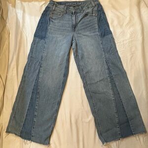 American Eagle Outfitters Blue Patchwork Wide Leg Jeans